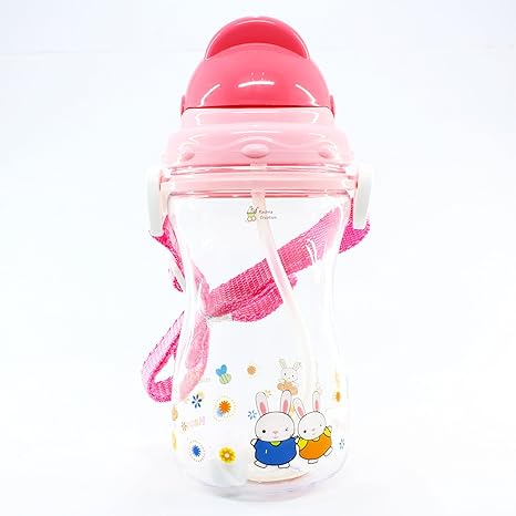 Rachnas No-Spill Animal Print Baby Transparent Gravity Straw Sipper Cup Water Bottle - 3024 - Pink - 300Ml