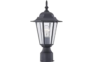 WISBEAM Outdoor Post Light, Pole Lantern, E26 Base 60W Max, Aluminum Housing Plus Glass, Wet Location Rated, ETL Qualified, Bulbs not Included, Black