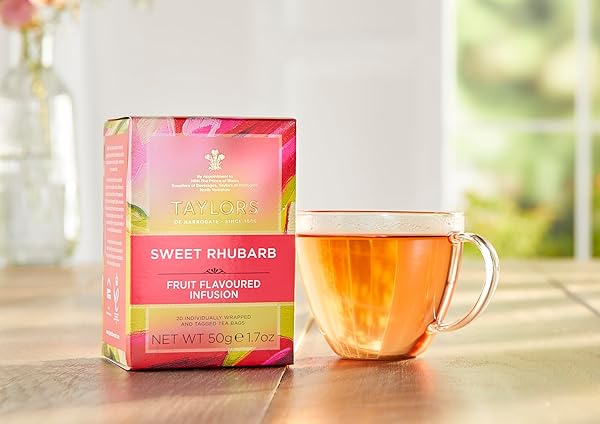 TAYLORS OF HARROGATE SWEET RHUBARB, HERBAL TEA, INDIVIDUALLY WRAPPED BAGS, 20 COUNT (PACK OF 1), VIBRANT, REFRESHING AND SWEET, CAFFEINE-FREE, ENJOY HOT OR ICED, 20 TEABAGS
