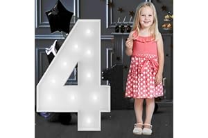 JOYBOX DESIGN Cool White 3FT Marquee Light Up Numbers Pre-Cut Frame Giant Marquee Numbers 4, Mosaic Numbers for Balloons, Light Up Numbers for 4th 24th 40th Birthday Anniversary Party Decor