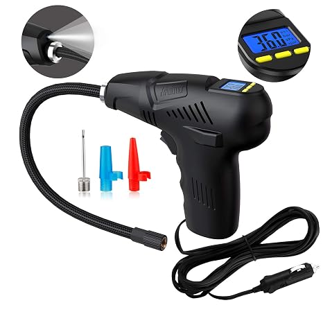 Tire Inflator Car Air Pump, Manfiter Tire Inflator With Tire Gauge Pressure Portable Air Compressor Pump Hand Held 12v, Tire Inflator Car Air Pump