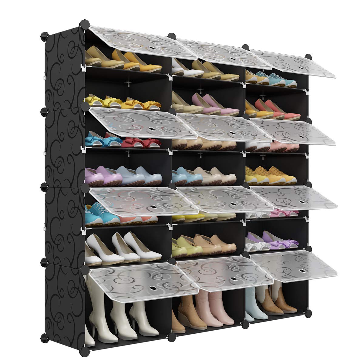 KOUSI Portable Shoe Rack Organizer 48 Pair Tower Shelf Storage Cabinet Stand Expandable for Heels, Boots, Slippers? 8 Tier Black