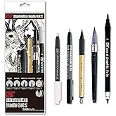 Kuretake Zig Inktober pen set, for Illustration, Manga Drawing, Lettering and Calligraphy, Professional Artist, Made in Japan (Basic No.2(5pcs.))