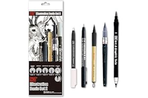 Kuretake Zig Inktober pen set, for Illustration, Manga Drawing, Lettering and Calligraphy, Professional Artist, Made in Japan (Basic No.2(5pcs.))