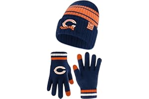 Ultra Game Adults NFL Official Super Soft Team Stripe Winter Beanie Knit Hat with Extra Warm Touch Screen Gloves