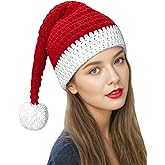 JBRQUEY Red Knit Santa Hats Adult Women or Men, Handmade Santa Beanie Winter Hat Christmas Hat for Xmas Costume Party Decor