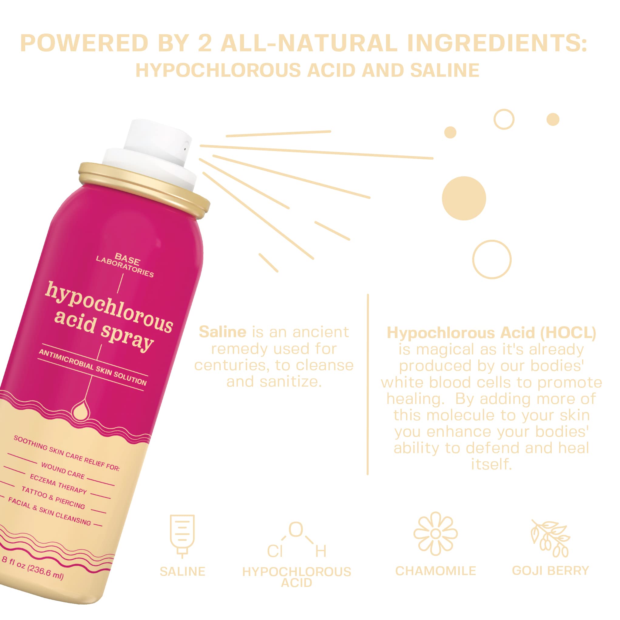 BASE LABORATORIES Hypochlorous Acid Spray for Face & Skin | 8oz | Facial Spray Daily Skin Repair Solution for Sensitive Skin, Redness, Irritations, Eczema | Hypochlrous HOCL Molecule | 2PK