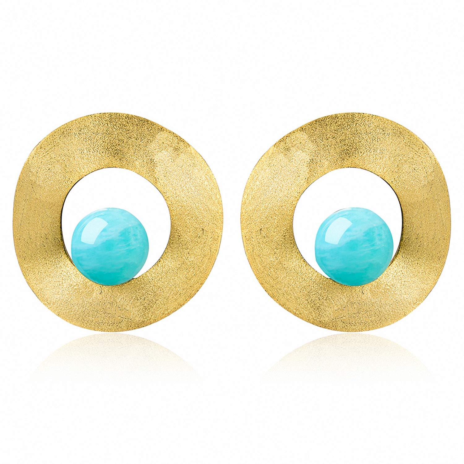 Christmas Gifts Springlight Earrings Natural Gemstone Minimalist Style Irregular Round Dangling Earrings 925 Sterling Silver 18k Gold Handmade Jewelry Birthday Gifts for Women.(Gold-Amazonite)