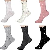 Nogeqi 6 Pairs Polka Dot Socks Ruffle Sock Women Socks with Ruffles for Woman Ruffle Ankle Sock Women for Ladies Girls