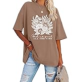 Inber Oversized Tshirts for Women Flower Graphic Tees Short Sleeve Shirts 2025 Summer Casual Loose Fit Beach Tops