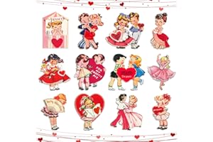 CMUSKO Vintage Valentine's Day Ornaments-24Pcs Valentines Day Hanging Decorations Vintage Style Pink Red Valentine Wooden Signs for Anniversary Valentine's Day Gift Decor