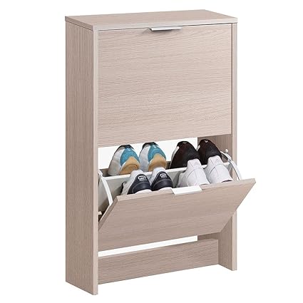 Ottavia Hallway Slim 2 Tilt Door Shoe Cabinet Unit Light Oak