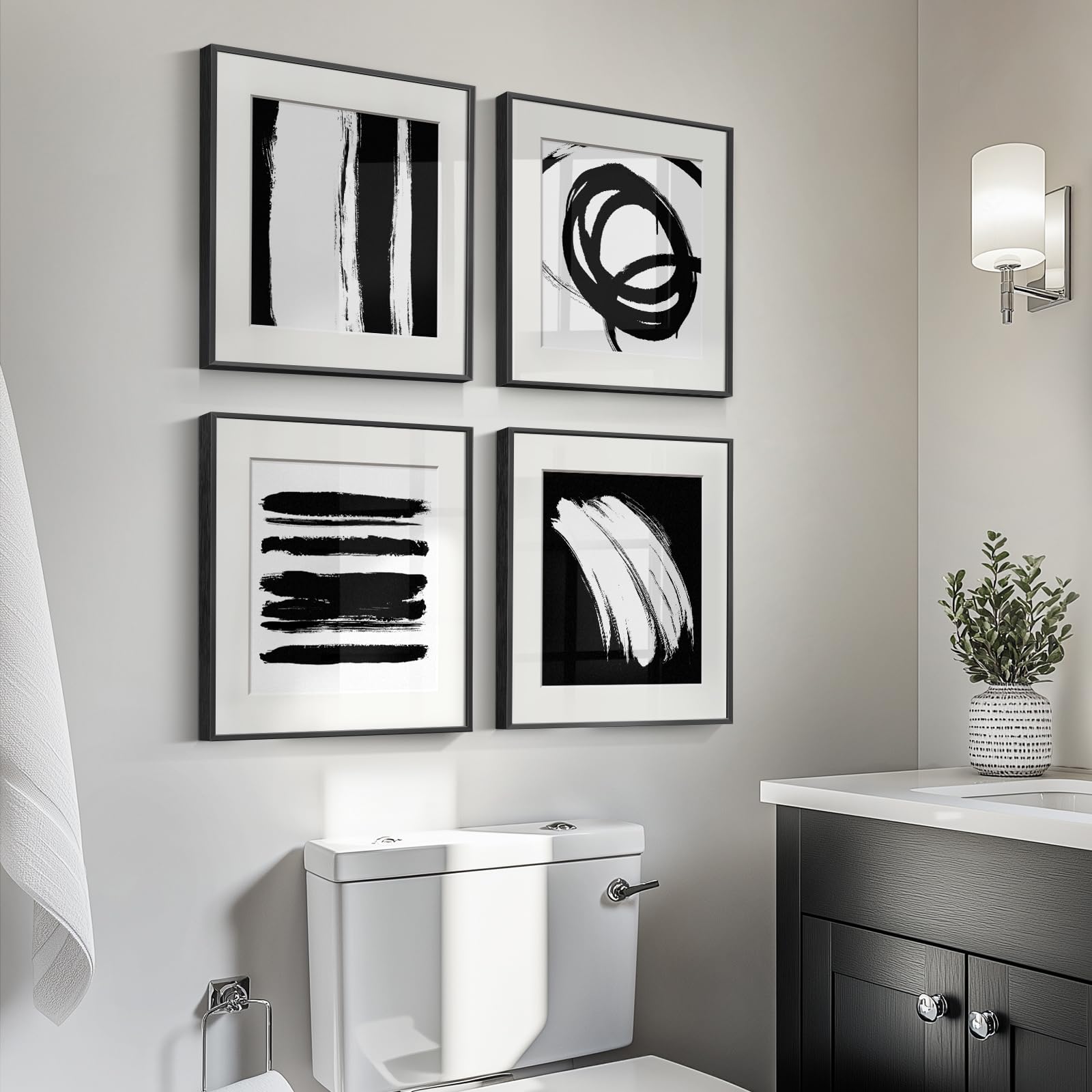 Photo 1 of 4 Piece Framed Abstract Minimalist Wall Art Sets, Black and White Line Modern Home Decor Artwork, Contemporary Picture Painting for Living Room, Bedroom, Bathroom and Hallway 12x12 Inch