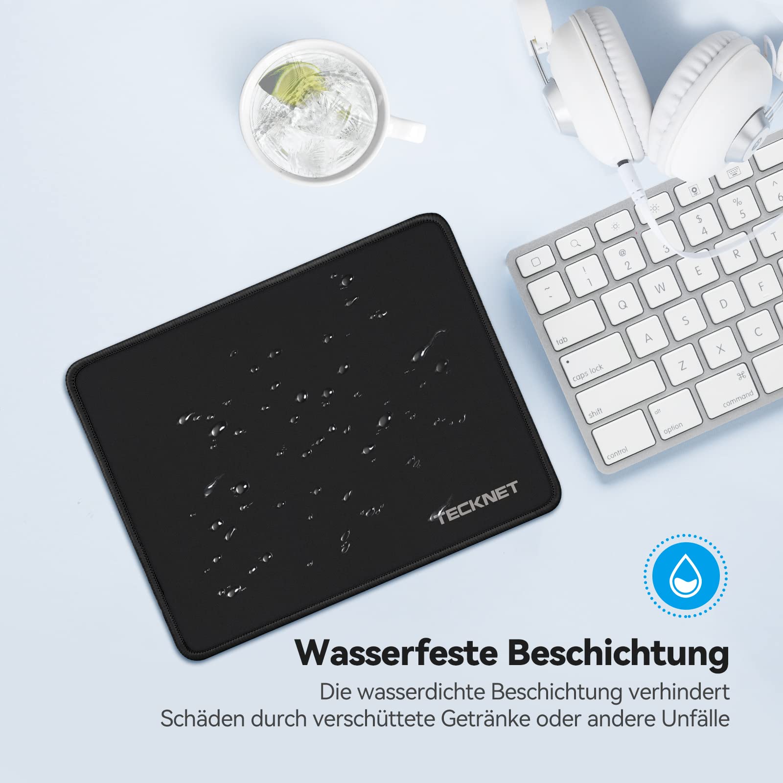 TECKNET Mauspad, 280 x 210 mm Gaming Mousepad mit Wasserdicht und Rutschfester Gummi für PC-Büro, Arbeit, Gaming, Studium, Laptop, Computer, Zuhause-Schwarz 4