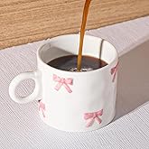 Jingmore Valentines Pink Bow Coffee Mug with Handle 11oz Coquette Bow Cups Valentine's Day Gift Handmade Ceramic Cup Back to School Mug Gifts for Women Bride Bachelor Shower Birthday Party Favors