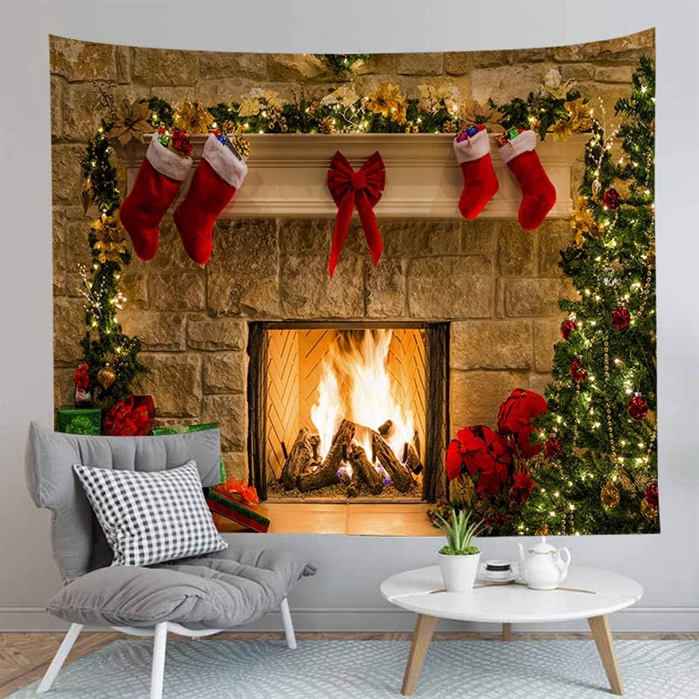 Tapestries - Jasion Merry Christmas Tapestry Fireplace Xmas Tree Stockings Gifts Wall Hanging Art for Backdrop for Photography Blanket Home Headboard Bedroom Living Room Dorm Festival Decor in 51x60 Inches