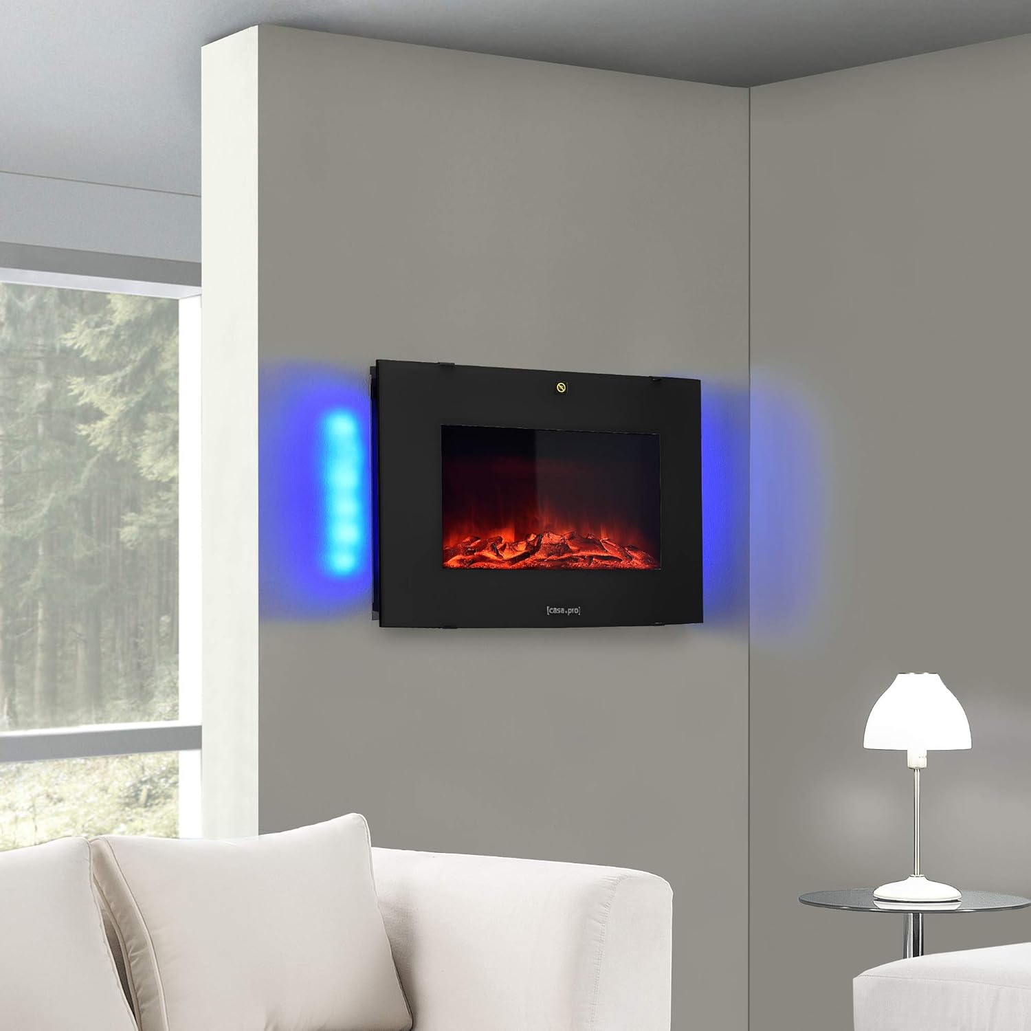 Casa pro Elektrokamin Mit Heizl uuml fter Und LED Feuer Schwarz