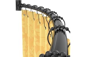 PRETTYHOME Curved Shower Curtain Rod For Bathroom 38-72 Inches, Adjustable Length, Curved Shower Rod, 0.9MM thickness, Round Shower Curtain Rods, Rotate Bracket For Large Shower Space, Need Drilling, Matte Black