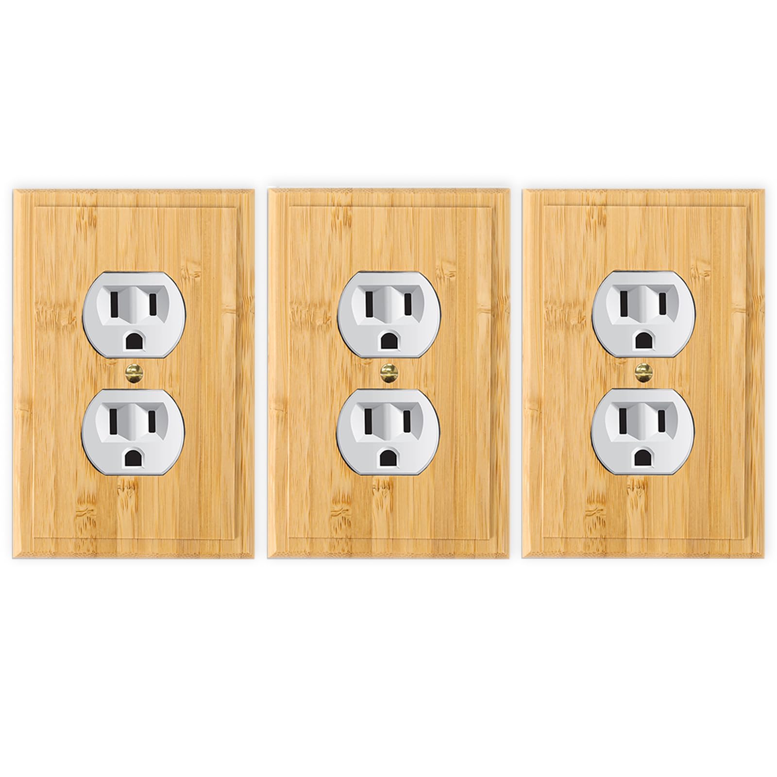 Photo 1 of 3PC Solid Wood Hole Outlet Light Switch Plate 4.8" X 3.14" Double Outlet Covers Bamboo Light Switch Cover Quality Raw Wooden Light Switch Cover Decorative Wall Plate Outlet Plate