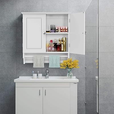 Buy Yaheetech 2 Door Bathroom Kitchen Wall Mounted Medicine Storage Cabinet Cupboard W Towel Bar And Adjustable Shelf White Online In Greece B01mri3vsg