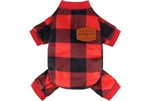 BAOBICUTE Dog Christmas Pajamas Soft Velvet Red Plaid Dog Christmas Outfit Warm Pet Winter Clothes for Small Medium Large Pet Dogs Cats