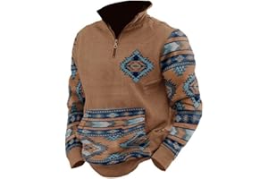 Pisexur Men's Fashion Hoodies & Sweatshirts 1/4 Zip Pullover Mens Cowboy Western Aztec Lapel Sweatshirt Casual Print Pullover