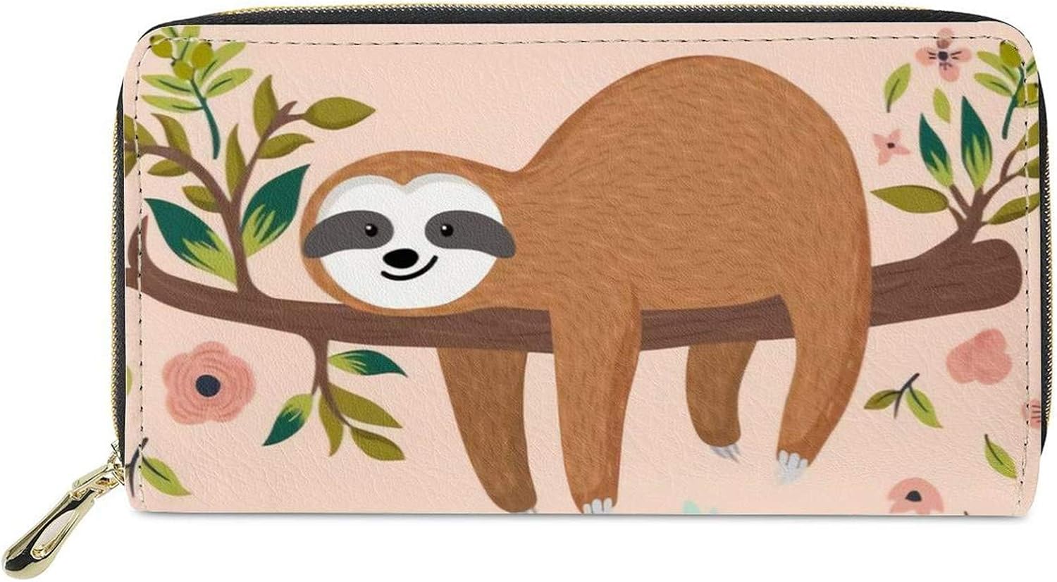 Coloranimal Leather Adorable Sloth Purse Long PU Clutch Wallet Zipper Around Multi-Slot Coin/Money/Credit Card Accessories Organizer Phone Handbag