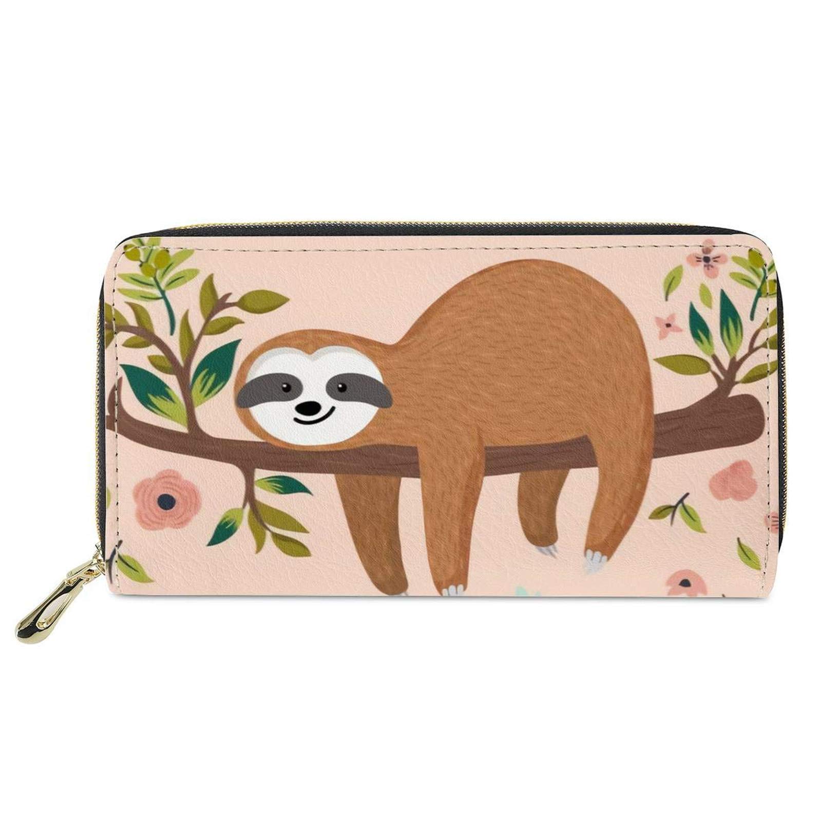 Coloranimal Leather Adorable Sloth Purse Long PU Clutch Wallet Zipper Around Multi-Slot Coin/Money/Credit Card Accessories Organizer Phone Handbag