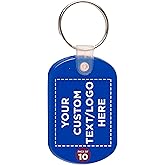 DISCOUNT PROMOS Tag Soft Plastic Keychains - 10 pack - Customizable Text, Logo - Small Key Tag Chain For Staying Organized - Rubber Key Ring Keychain – Blue