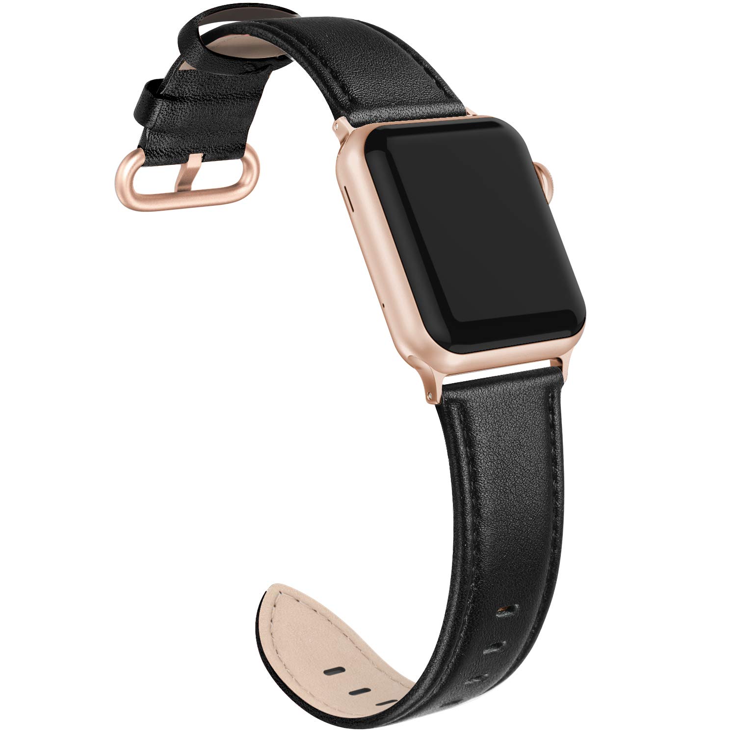 PARMPH Genuine Leather Strap Compatible for Apple Watch 38mm 40mm 41mm 42mm(Series 10), Soft Elegant Leather Strap Compatible with iWatch Series 10 9 8 7 6 5 4 3 2 1 SE Sports Edition for Women Men