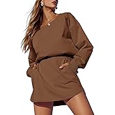Fisoew Womens Long Sleeve Athletic Dress Backless Keyhole Built-in Shorts Oversized Workout Active Dresses Coffee