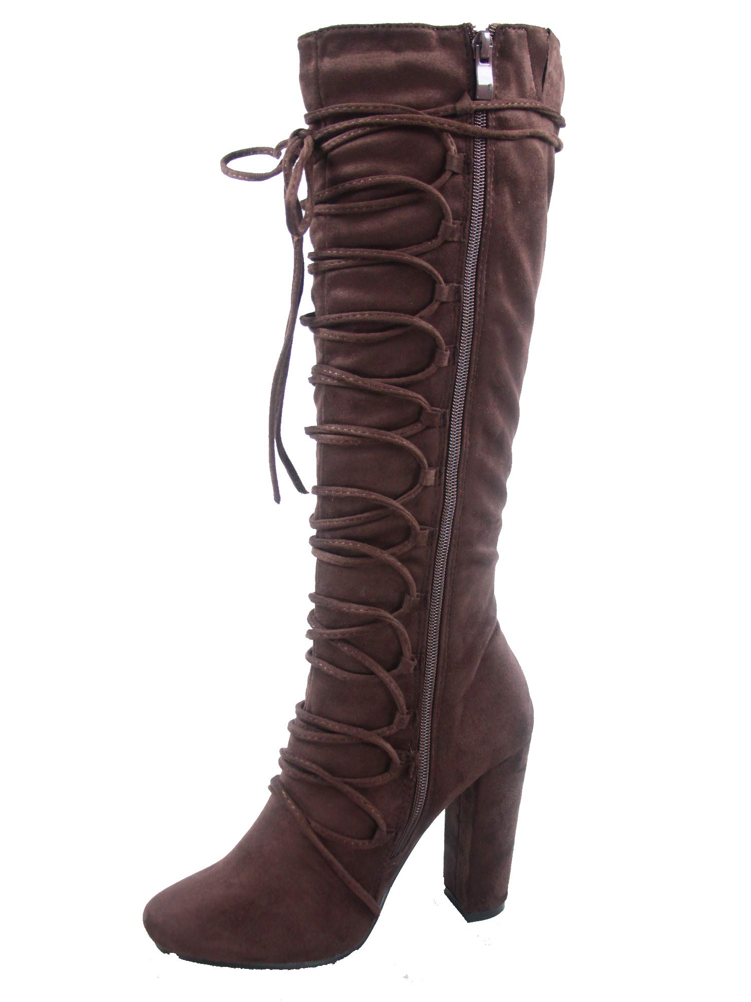 FZ-Carpio-77 Women's Fashion Lace Up Side Zipper Chunky Heel Keen High Boot Shoes (10 B(M) US, Brown) - Image 3