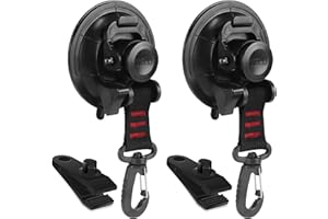 VASHLY Heavy Duty Suction Cups,2 Pieces with Hooks Upgraded Car Camping Tie Down Suction Cup Camping Tarp Accessory with Viscous Silicone Strong Power for Car Awning Boat Camping Trap