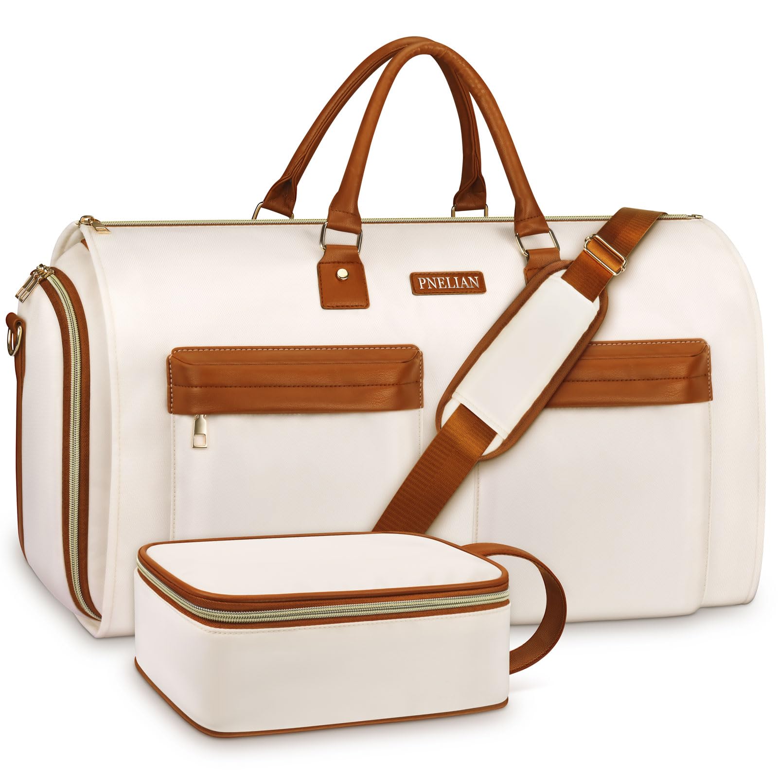 View 1 of Convertible Garment Bag, 60L Carry On Garment Bags with Packing Cube, Large Garment Duffel Bag for Men Women, 2 in 1 Hanging Suitcase Suit Travel Duffel Overnight Bags 2pcs Set, Beige