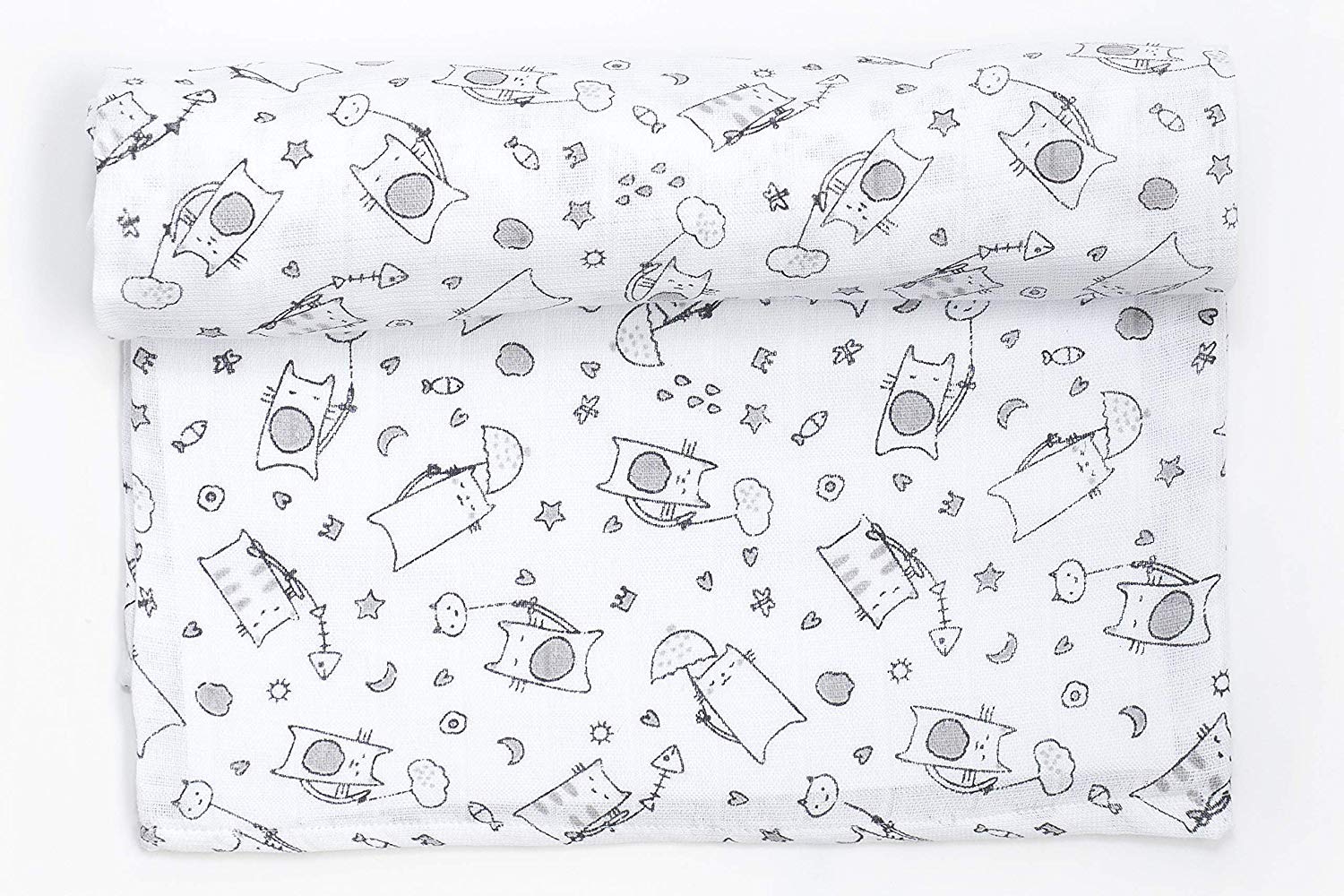 Muslin 100% Cotton 120 x 120 cm, Breathable, Light and Soft, Ideal for Babies 0-36 Months, Easy Wash and Dryer, Made in Spain, Grey Kitten Print