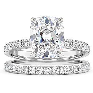 AVECON 3CT Elongated Cushion Cut Engagement Ring Set for Women, Travel Gift | 5A Cubic Zirconia Promise Wedding Band with 4 P