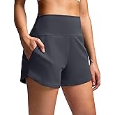 Soothfeel High Waisted Athletic Running Shorts for Women 3.5" Tummy Control Comfy Workout Gym Hiking Shorts with Pockets