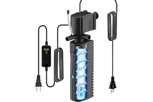 Devopet Aquarium U-V Filter for Green Water, Fish Tank Filter with Timer U-V Light, Turtle Tank Filter, Internal Filter with Dual Water Outlet & Aeration, for 10-40 Gallon Tank