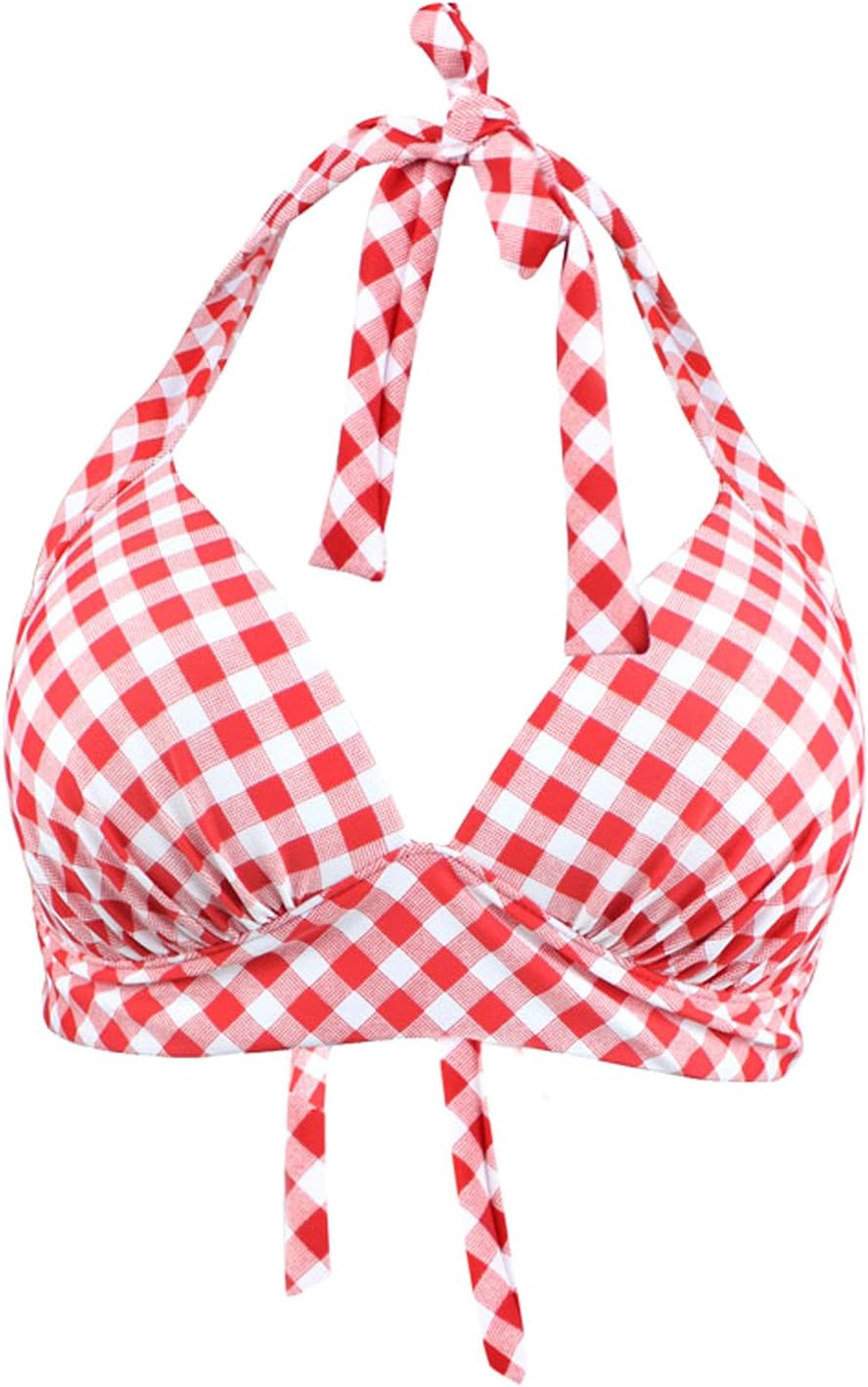 Women's Vintage 50s Plaid Pattern Halter Bikini Top Swimsuits