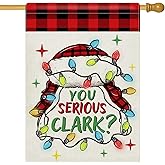 YMCAFZ Christmas Vacation Decorative House Flag, Funny Xmas Classic Movie You Serious Clark Hat Burlap Garden Yard Decoration, Winter Holiday Plaid Large Outdoor Outside Home Decor Double Sided 28x40