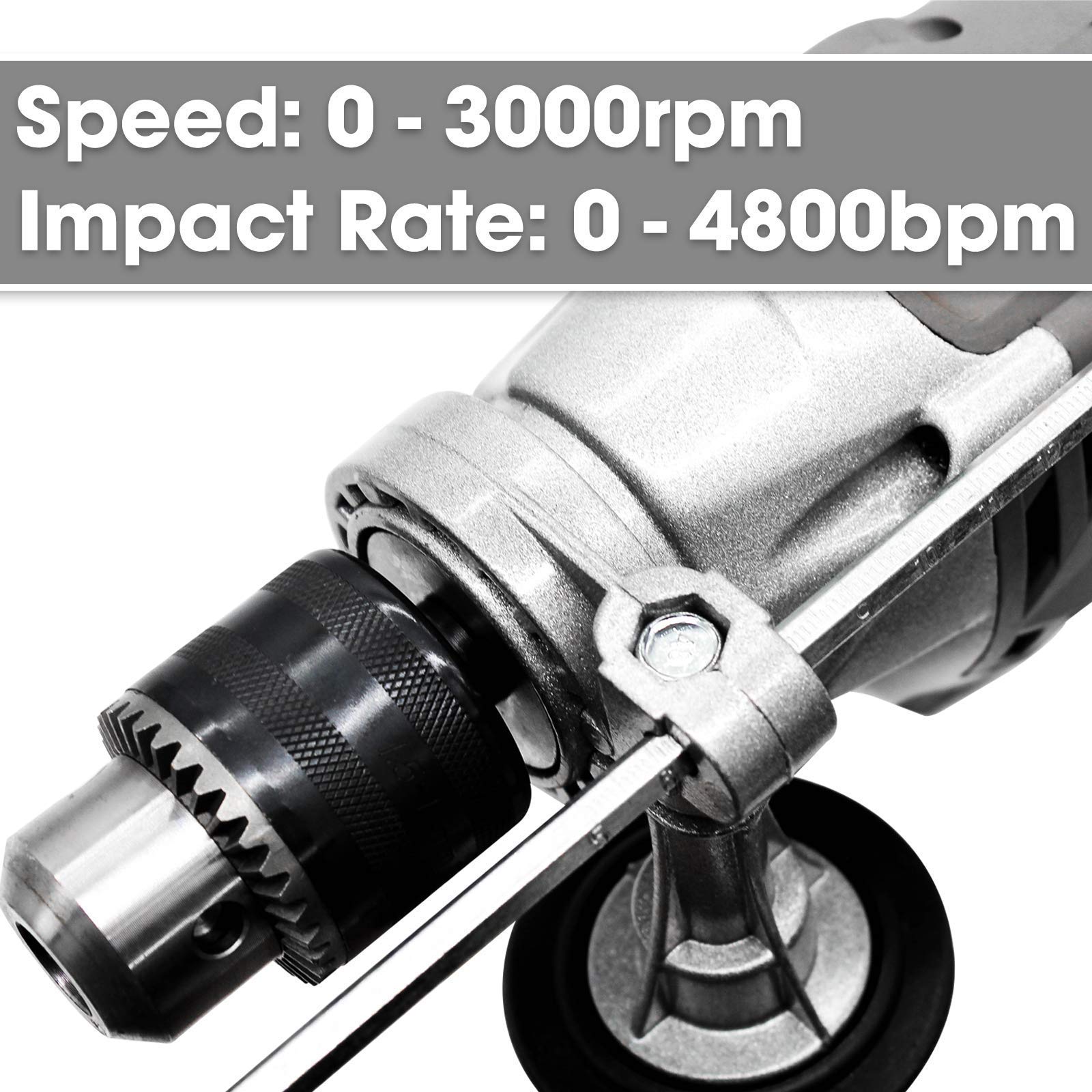 Terratek Corded Hammer Drill 1050W Variable Speed 0-3100RPM, 2 in 1 Hammer Drill & Electric Drill Function for Concrete, Steel & Wood with Auxiliary Handle Included