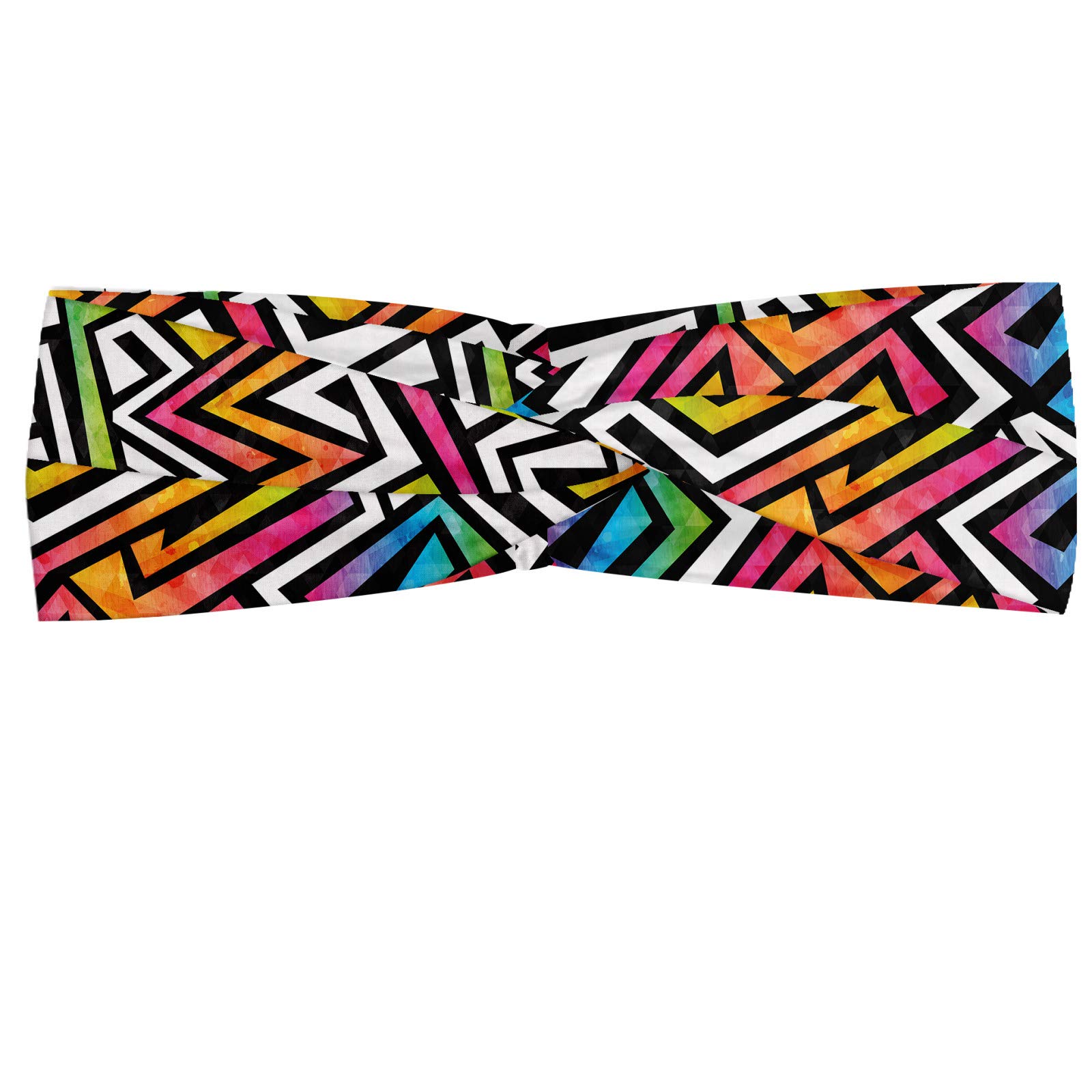 ABAKUHAUS Geometric Headband, Graffiti Maze Grunge Puzzle Vintage Fashion Feminine Wild Modern, Elastic and Soft Women's Bandana for Sports and Everyday Use, Multicolor