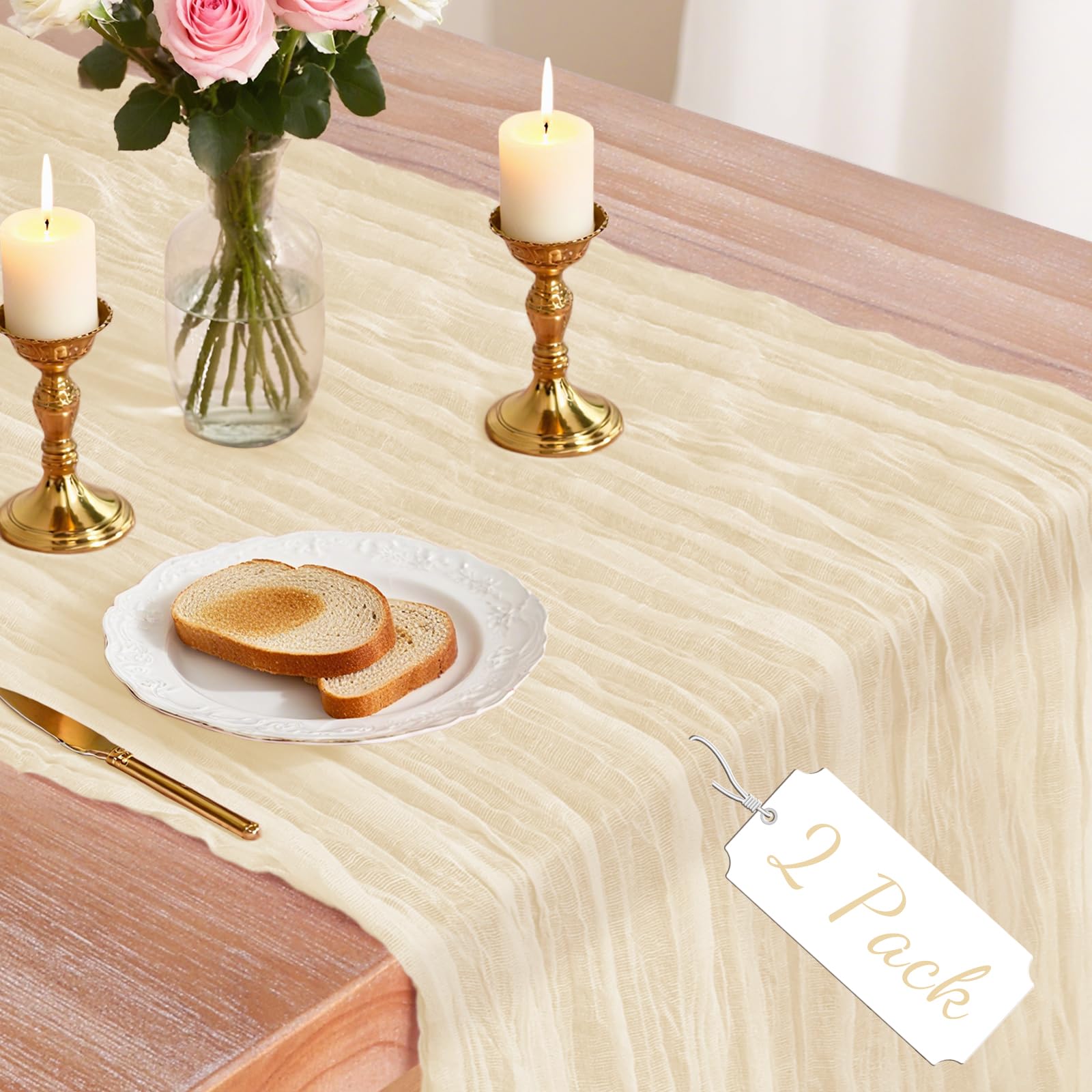 Photo 1 of 2 Pack Beige Cheesecloth Table Runner, 10Ft Boho Gauze Cheese Cloth Table Runners for Wedding, Party, Dinner, Baby Shower, 120 Inches Long Table Runner for Valentine's Day, Easter, Mother's Day Decor
