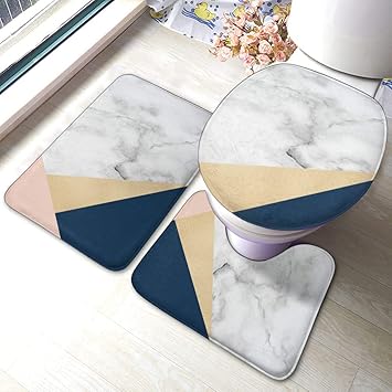 Uliykon Badezimmermatten Set Elegant Weiss Marmor Gold Pfirsichblau 3 Teiliges Set Teppich Aus Memoryschaum Rutschhemmender Wc Deckelbezug Amazon De Kuche Haushalt
