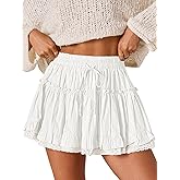 Aoudery Flowy Shorts for Women Lace Ruffle Tiered Mini Skirt Casual Boho High Waisted Tennis Golf Skorts Concert Outfits