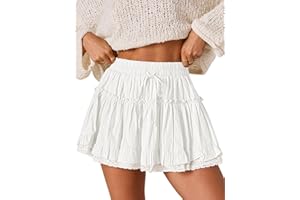 Aoudery Flowy Shorts for Women Lace Ruffle Tiered Mini Skirt Casual Boho High Waisted Tennis Golf Skorts Concert Outfits