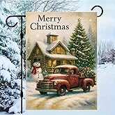 ActFirst Christmas Garden Flag 12x18 Inch, Vintage Red Truck with Snowman and Christmas Tree flag, Rustic Holiday Yard Porch Decoration for Winter Outdoor Indoor Party Home Décor