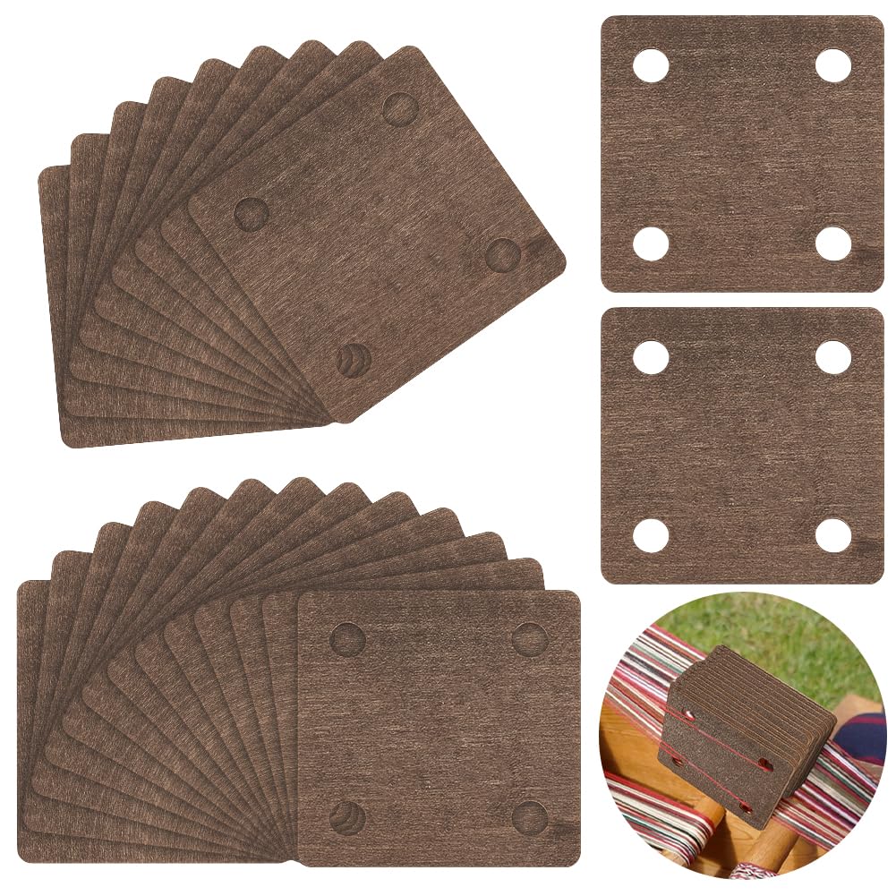 AHANDMAKER 24Pcs Weaving Cards, 2.17x2.17Inch 4 Holes Square Loom Cards, Wood Tablet Weaving Cards, Handmade Weaving Tool Weaving Supplies for Knitting Loom or Inkle Loom Accessories, Coconut Brown