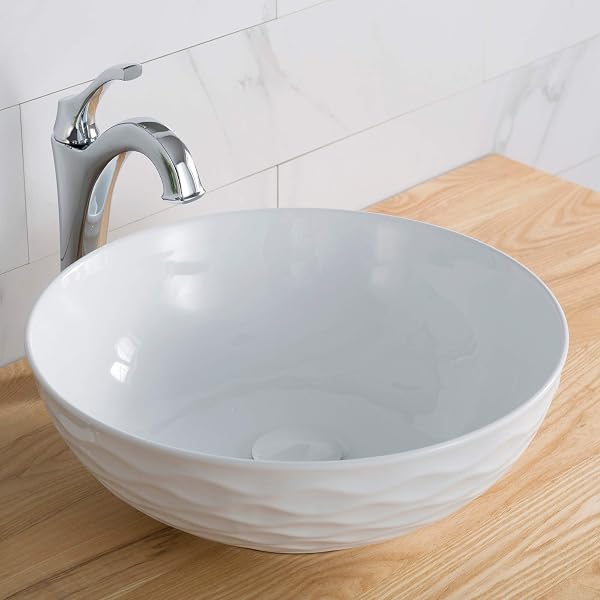 KRAUS VIVA™ ROUND WHITE PORCELAIN CERAMIC VESSEL BATHROOM SINK, 16 1/2 IN. D X 5 1/2 IN. H, KCV-200GWH