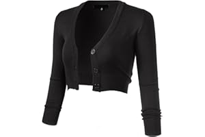 Allsense Women's 3/4 Sleeve Cropped Bolero Shrug Button Down Cardigan Sweater Lightweight Knit